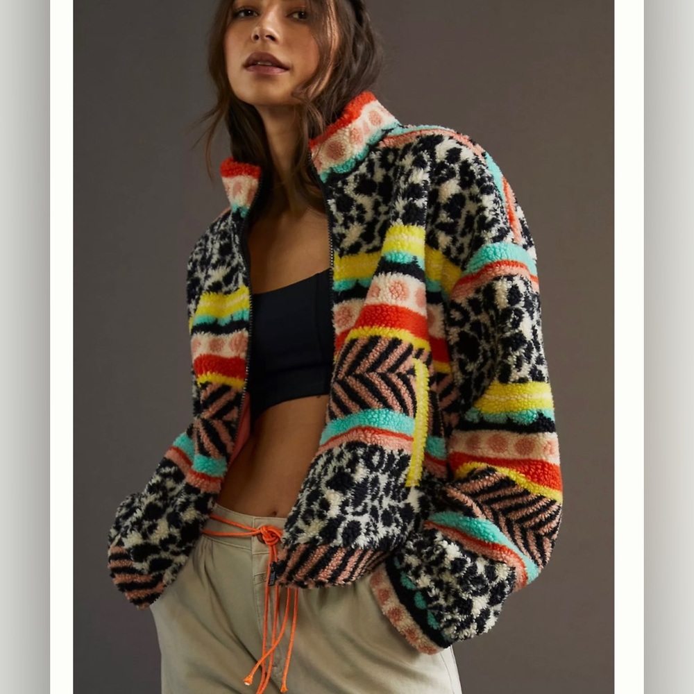 Anthropologie Maeve Lively Abstract Sherpa
Fleece Jacket Size XS